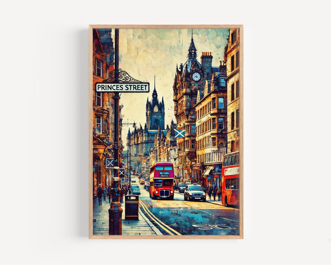 Princes Street Edinburgh Red Double Decker Bus Cityscape Poster