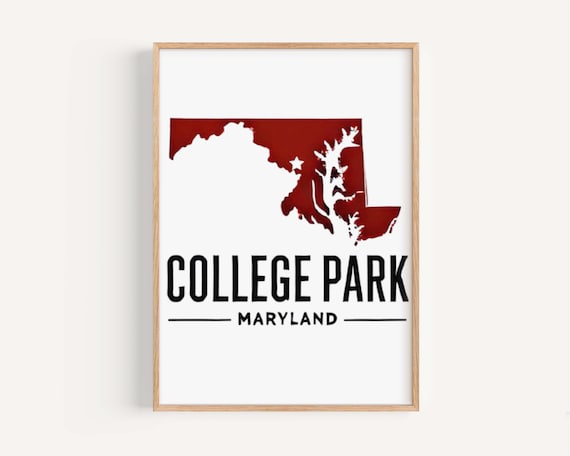 College Park Maryland Dark Red State Map Silhouette Minimalist Poster