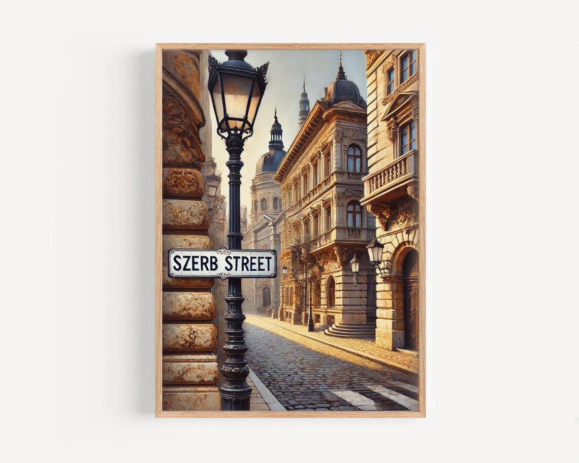 Szerb Street Vintage European Cobblestone Old Town Art Poster