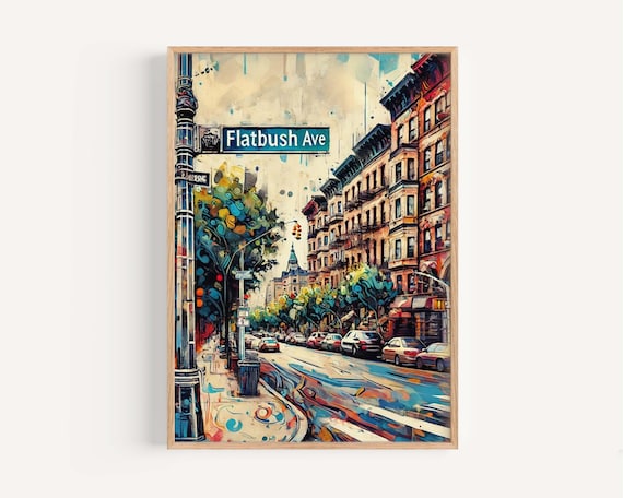 Flatbush Ave Brooklyn NYC Brownstone Street Scene Urban Art Print