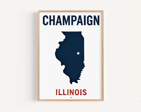 Champaign Illinois Navy State Map Silhouette Star Minimalist Poster
