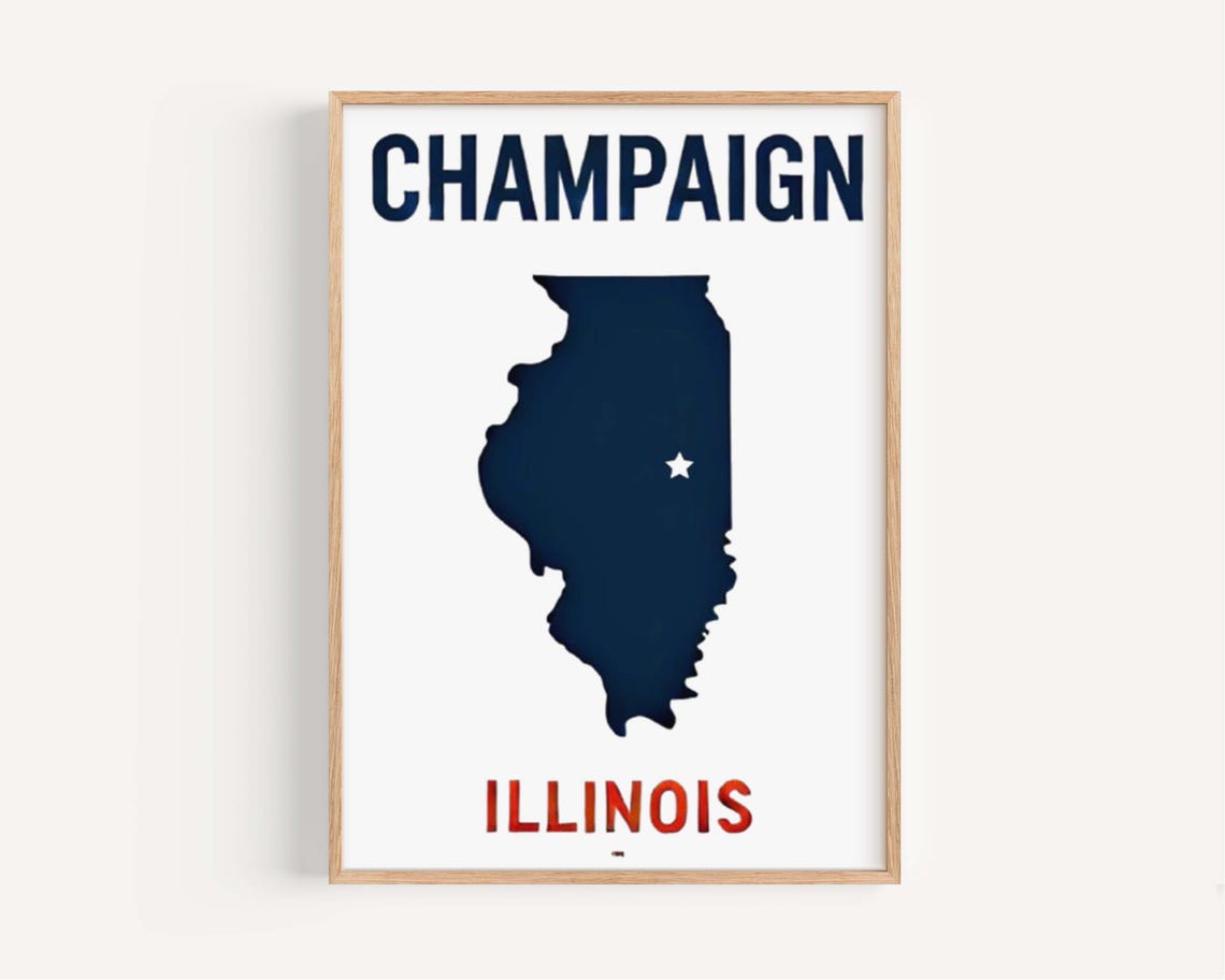 Champaign Illinois Navy State Map Silhouette Star Minimalist Poster