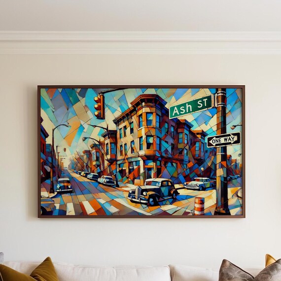 Denver Colorado Ash Street Vintage Cars Geometric Art Poster