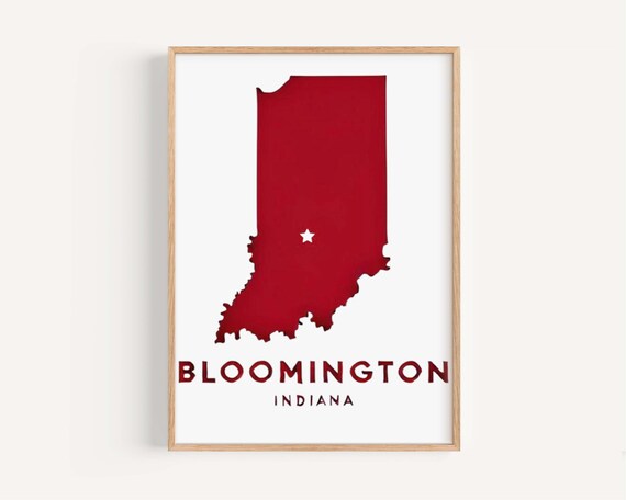 Bloomington Indiana Red State Map Silhouette Star Minimalist Poster