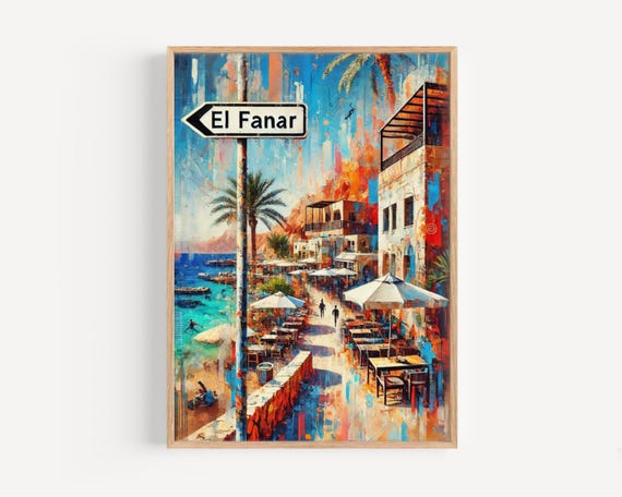 El Fanar Street Wall Art Dahab Egypt Print Travel Poster Gift Housewarming Decor Vibrant Coastal