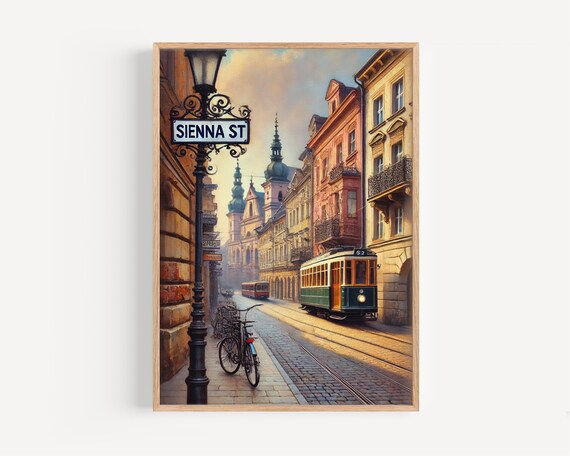 Krakow Sienna Street Print Poland Cityscape Travel Poster