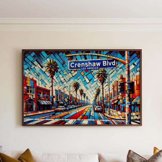 Crenshaw Boulevard Wall Art Print Los Angeles Travel Poster Ca Gift Housewarming Decor Modern La Street Map Illustration