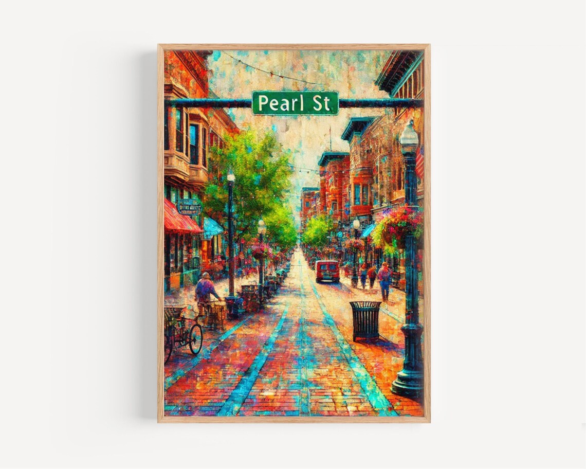 Pearl Street Boulder Colorado Colorful Street Scene Art Poster