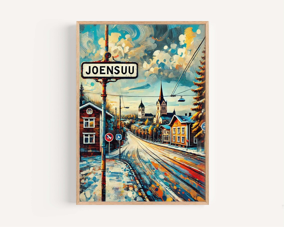 Joensuu Finland Winter Street Scene Colorful Painting Art Poster