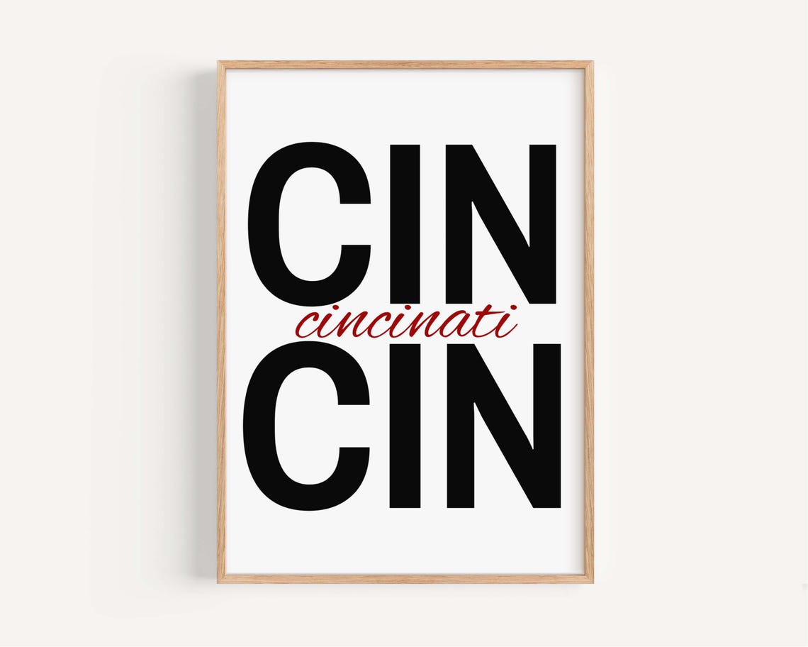 Cincinnati Ohio Black and Red Bold Typography CIN Dorm Wall Art
