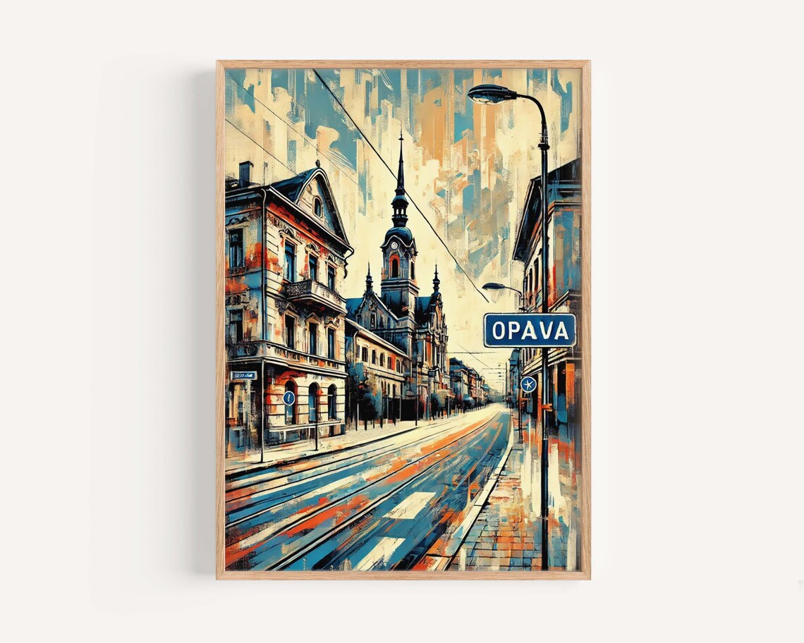 Opava Czech Republic Colorful Historic Old Town Street Travel Poster