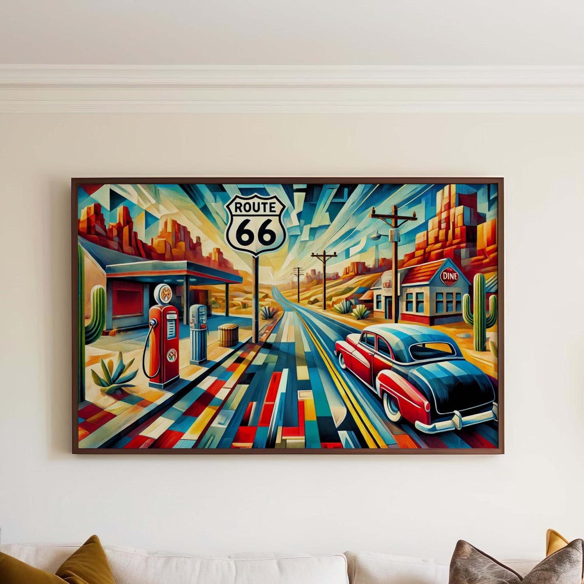 Route 66 Cubist Art Print Vintage Travel Poster