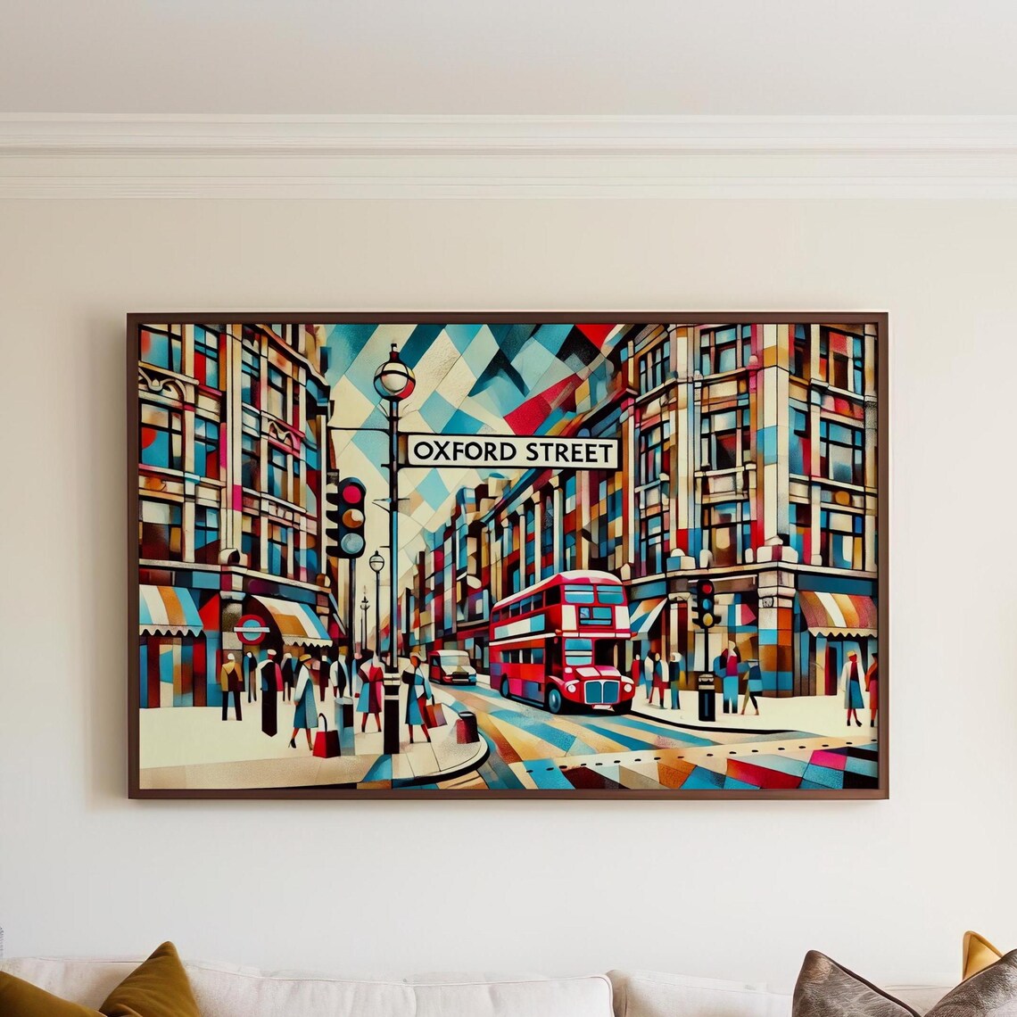 Oxford Street London Cubist Cityscape Red Bus Street Travel Poster