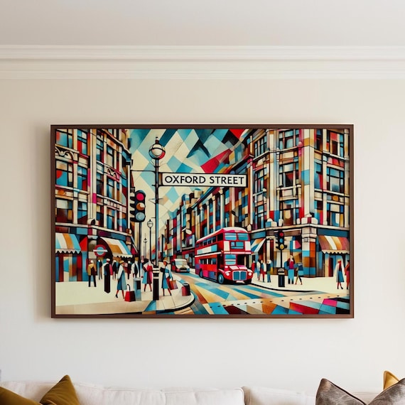 Oxford Street London Cubist Cityscape Red Bus Street Travel Poster
