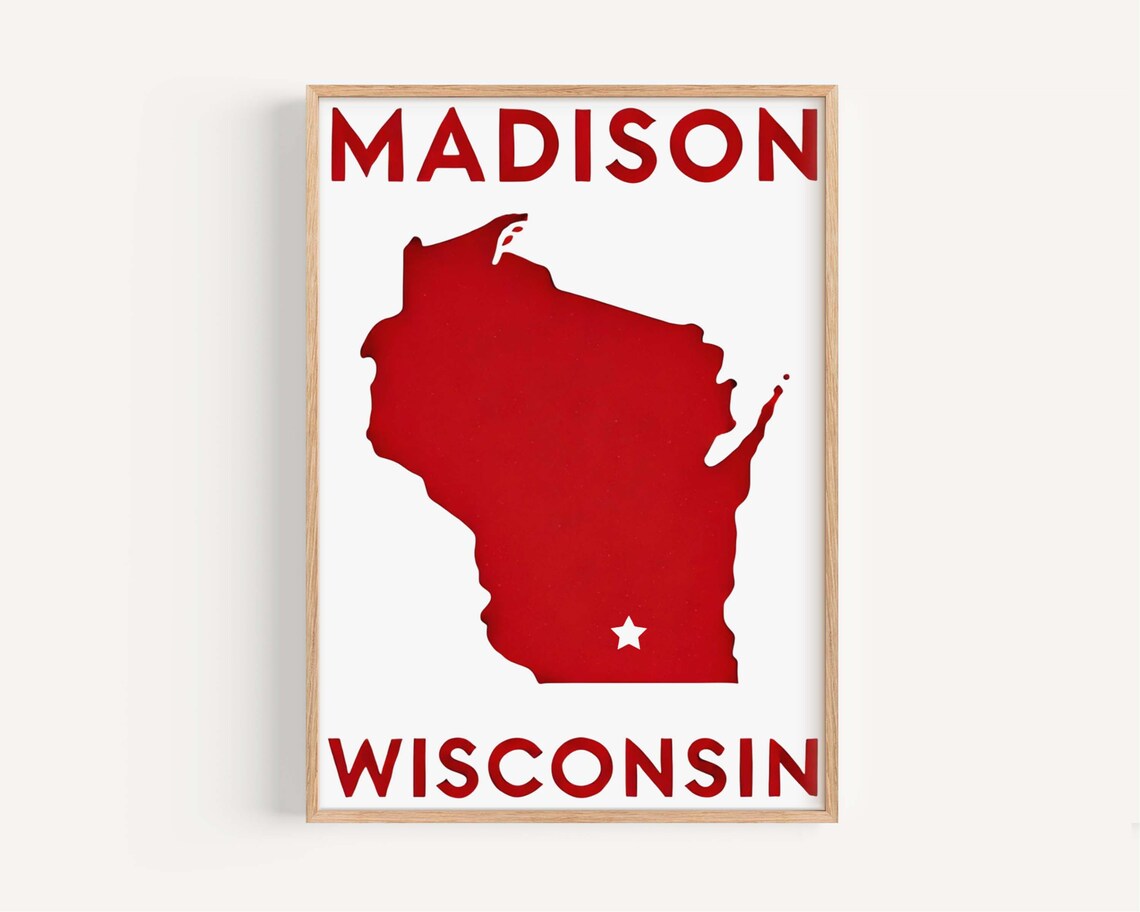 Madison Wisconsin Red State Map Silhouette Star College Poster