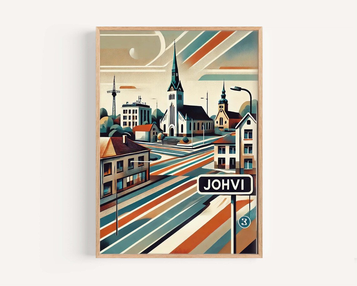 Johvi Estonia Vintage Cityscape Illustration Retro Travel Poster