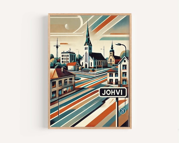 Johvi Estonia Vintage Cityscape Illustration Retro Travel Poster