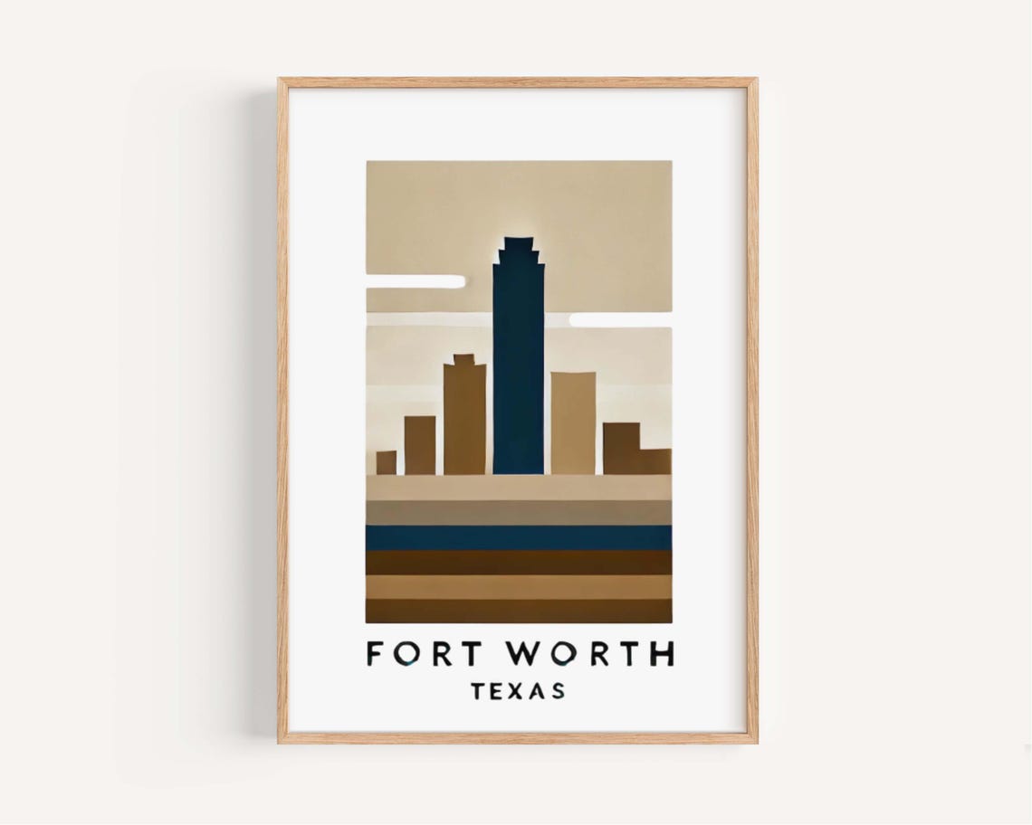 Fort Worth Texas Minimalist Skyline in Warm Neutral Tones Poster