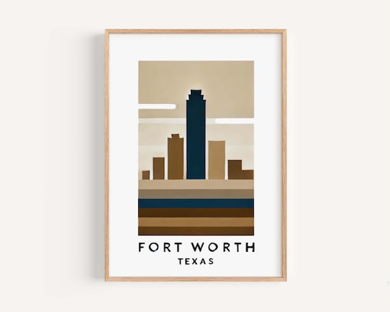 Fort Worth Texas Minimalist Skyline in Warm Neutral Tones Poster