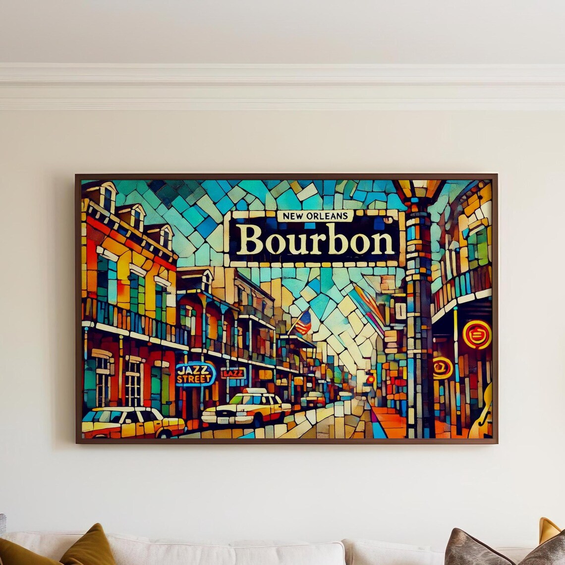 Bourbon Street New Orleans Neon Night Mosaic Jazz Scene Poster
