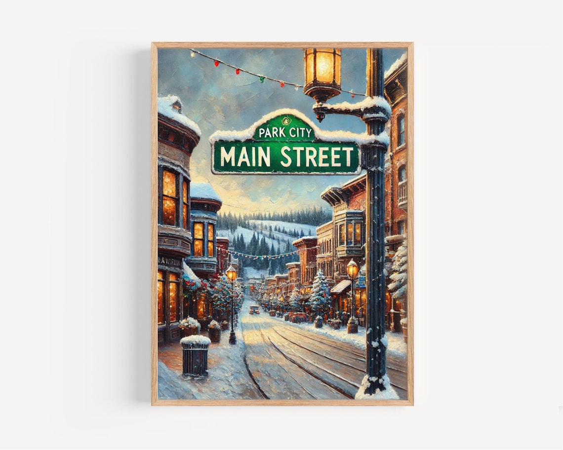 Park City Main Street Travel Poster, Utah Mountain Town