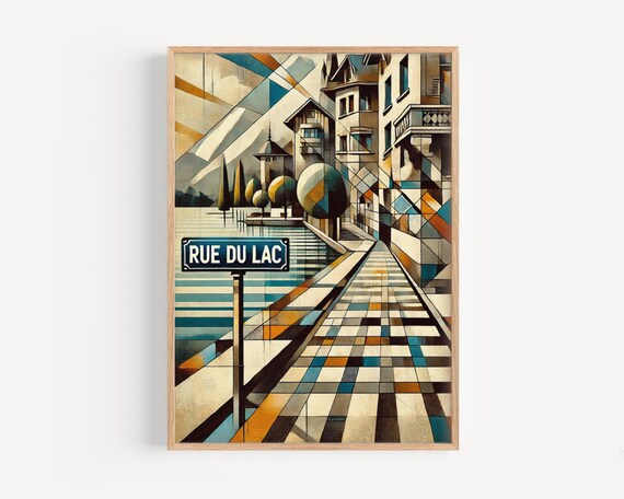 Rue du Lac Geneva Switzerland Art Deco Lakeside Street Sign Poster