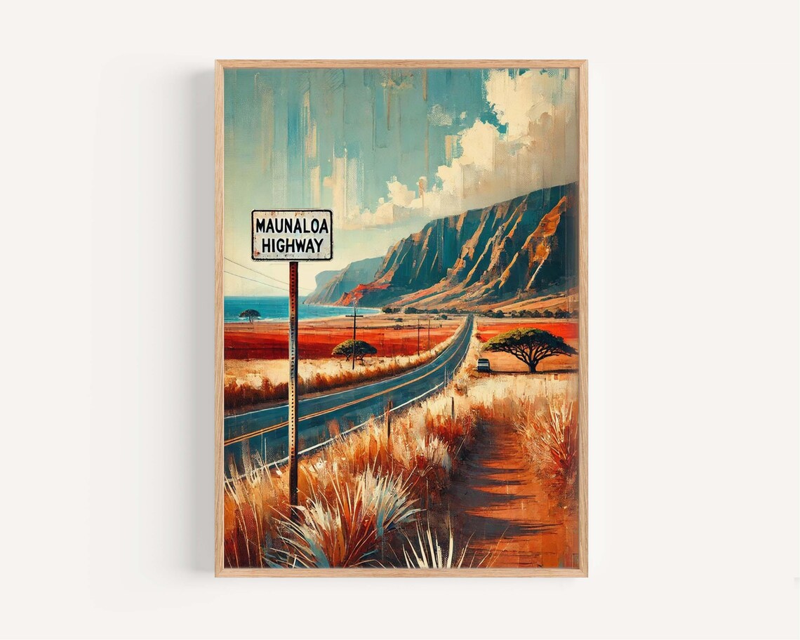 Maunaloa Highway Molokai Street Art Poster Hawaii Cliffs Scenic Road Decor