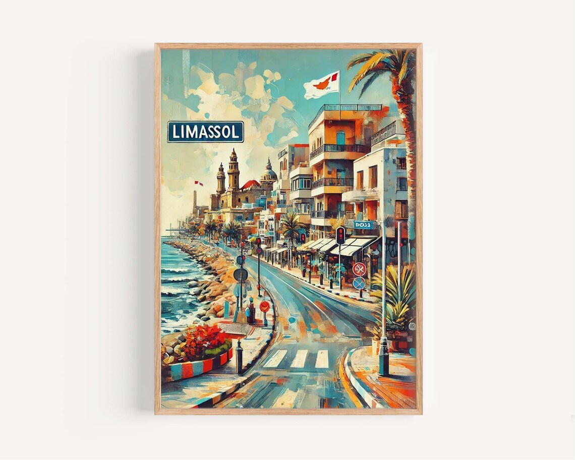 Limassol Cyprus Street Sign Waterfront Promenade City Poster