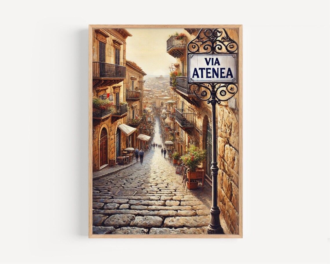 Via Atenea Sicily Italy Cobblestone Old Town Street Art Poster