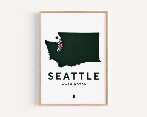 Seattle Wall Art Print Washington Travel Decor Housewarming College Gift Modern Home Accent Wa Map Illustration