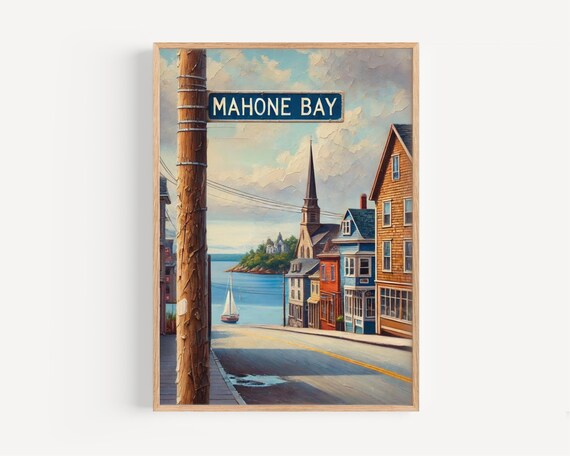 Mahone Bay Nova Scotia Coastal Street Painterly Travel Poster