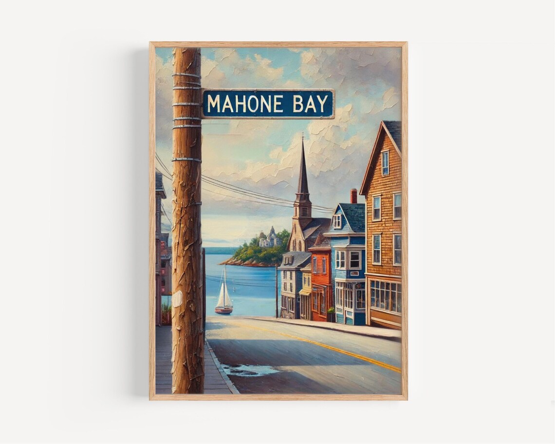 Mahone Bay Nova Scotia Coastal Street Painterly Travel Poster