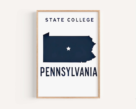 State College Pennsylvania Navy Map Silhouette Star College Poster