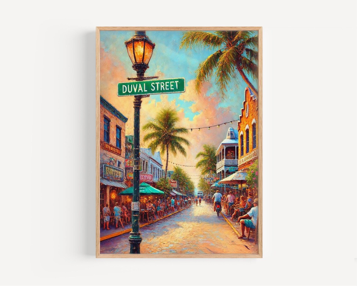 Duval Street Key West Travel Poster, Coastal Decor