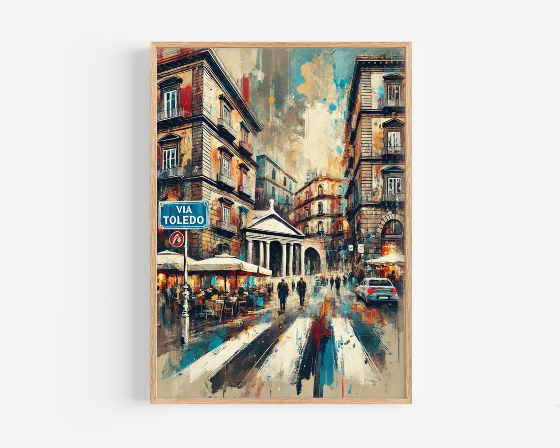 Via Toledo Naples Italy Historic Street Cafe Scene Illustration Poster