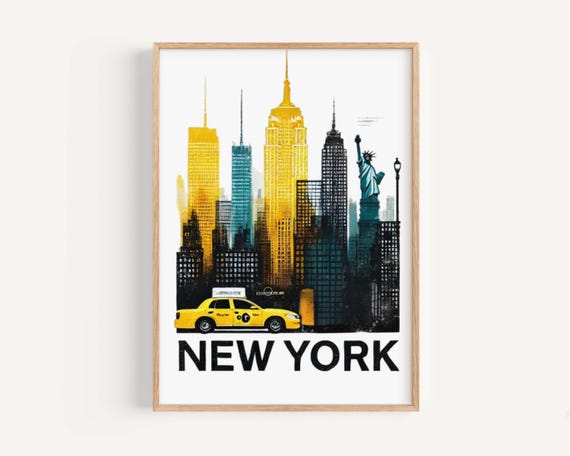 New York NYC Skyline Travel Poster, City Decor