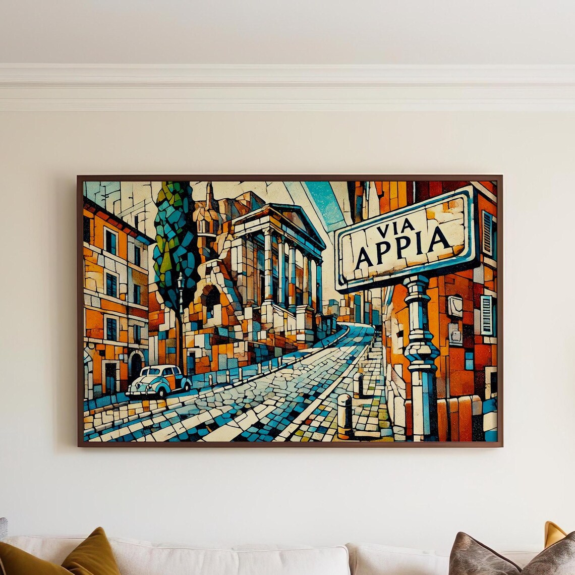 Rome Via Appia Mosaic Style Ancient Street Landmark Art Poster