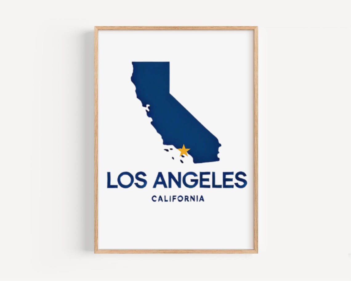 Los Angeles California Navy State Silhouette Star Map Poster