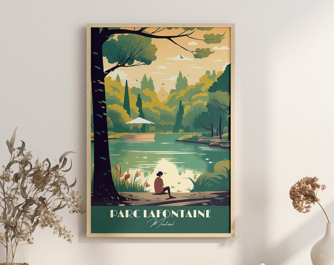 Parc La Fontaine Montreal Lakeside Travel Poster