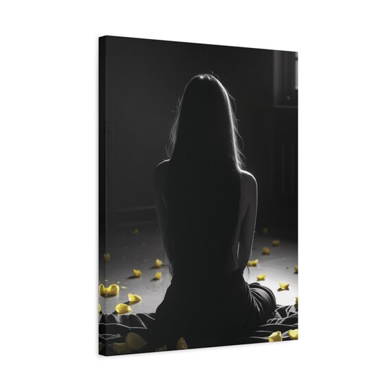 Woman Silhouette Yellow Petals Dark Selective Color Photo Art Poster