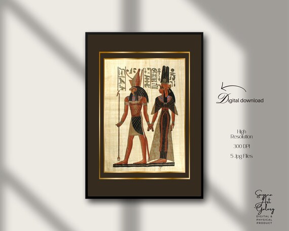 Ancient Egyptian Papyrus Art Two Figures Hieroglyphs Museum Style Poster