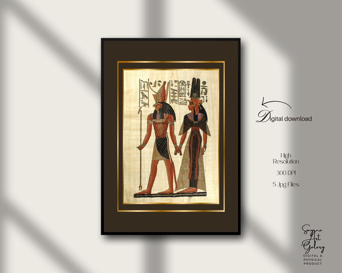 Ancient Egyptian Papyrus Art Two Figures Hieroglyphs Museum Style Poster