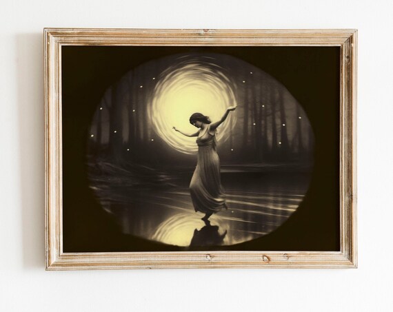 Dancing Woman Moonlit Night Water Reflection Goddess Art Poster