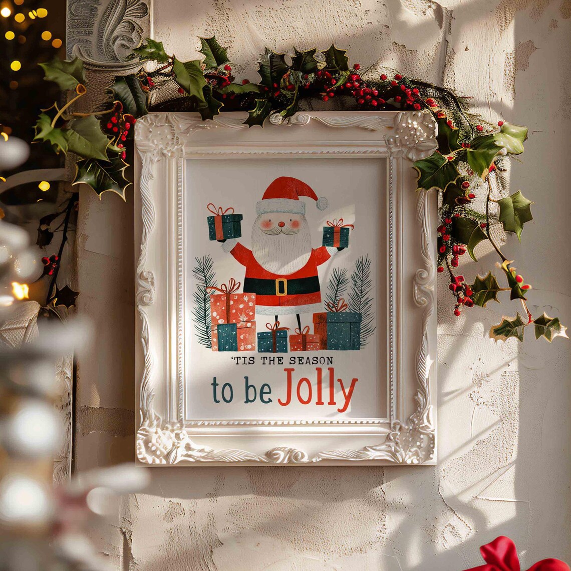 Tis The Season To Be Jolly Santa Claus Vintage Christmas Gift Poster