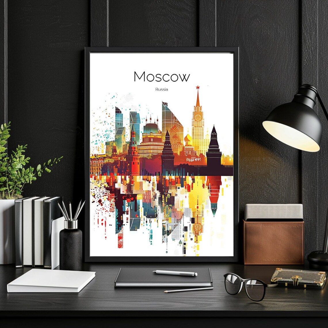 Moscow Russia Kremlin Towers Vibrant Watercolor Skyline Travel Poster