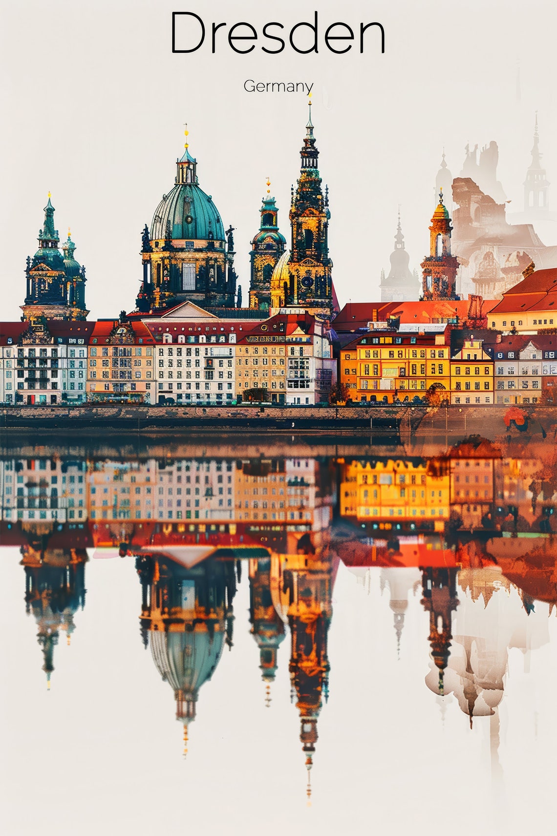 Dresden Germany Frauenkirche Sunset Watercolor Skyline Travel Poster - Image 2