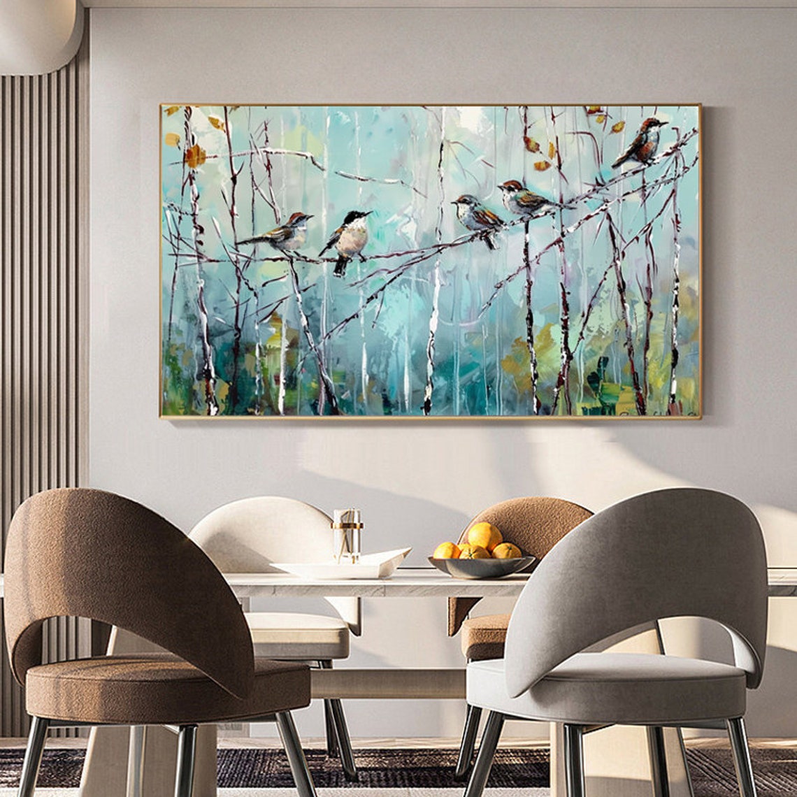 Cheerful Songbirds Perched On Bare Branches Impressionist Art Poster - Image 2
