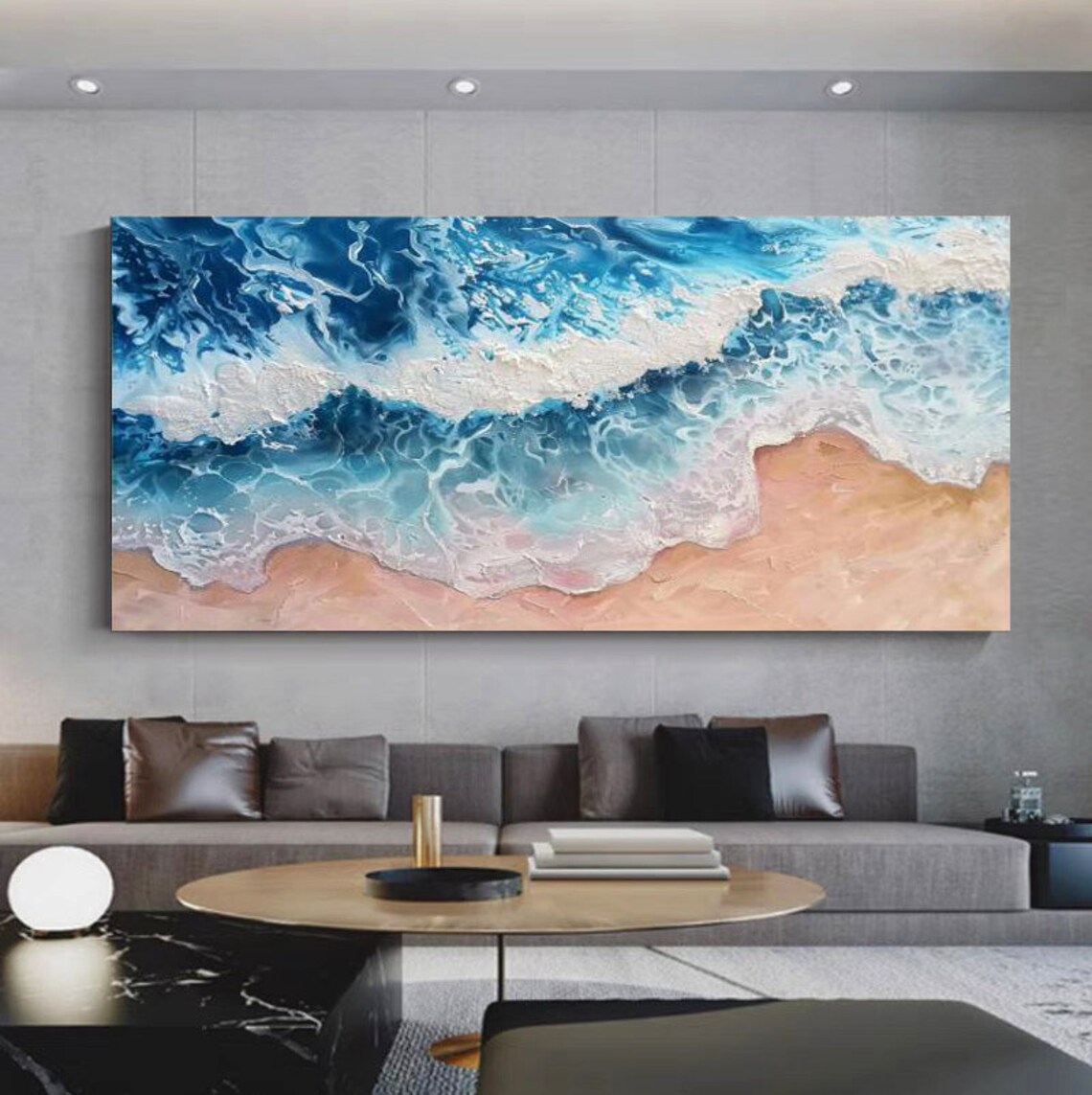Stunning Aerial View of Waves Breaking on Pink Sand Beach Poster - Image 4