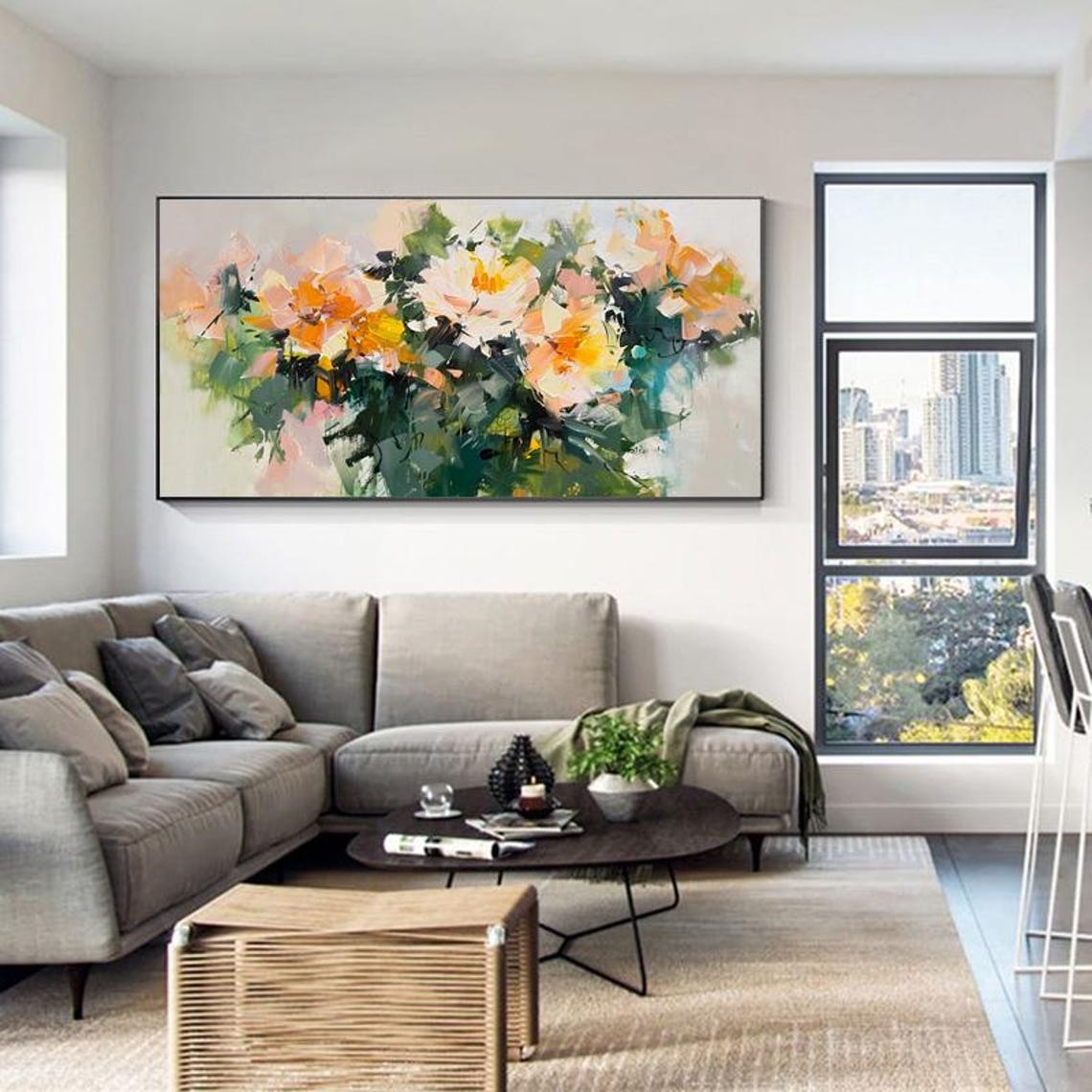 Soft Peach Orange and White Peony Blossoms Floral Artwork Poster - Image 4