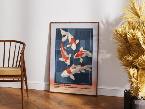 Japanese Koi Fish Art Print, Zen Watercolour Poster
